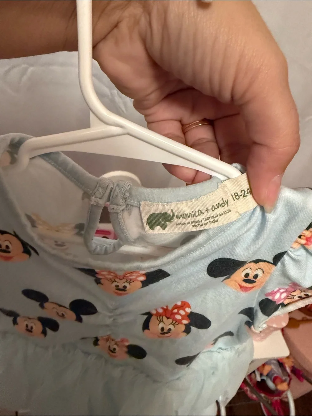 Light Blue Minnie & Mickey Print Tulle Kids Dress